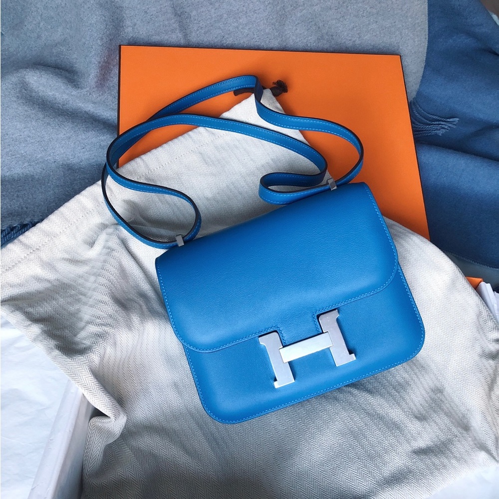 HERMÈS Mini Constance III Verso Blue Swift Leather With Palladium Hardware